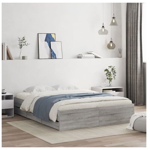 VidaXL Posteljni okvir s predali siva sonoma 140x190 cm inže Slike