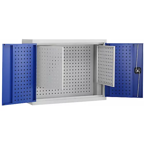  Viseča omarica za orodje, notranja stran vrat iz luknjičastih plošč z 2 dodatnima ploščama, encijan modra RAL 5010
