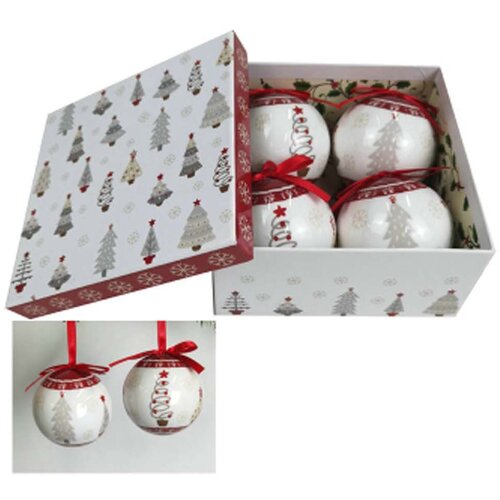  novogodišnje kugle 7.5cm u ukrasnoj kutiji set 4/1/ bela-crvena Cene