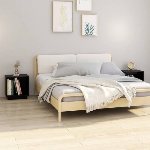  Noćni ormarići 2 kom crni 40 x 30 x 40 cm od masivne borovine Slike