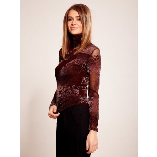 Fashion Hunters Brown blouse with velvet patterns Slike