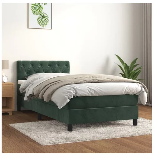 vidaXL Box spring postelja z vzmetnico temno zelena 80x200 c