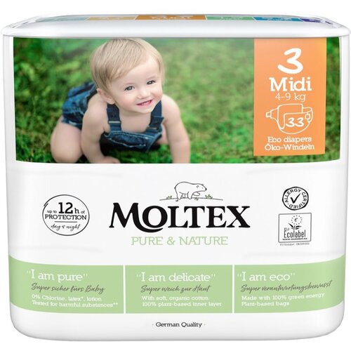 Moltex Pure &amp;amp; Nature Midi Size 3 jednokratne EKO pelene 4-9 kg 33 kom Slike