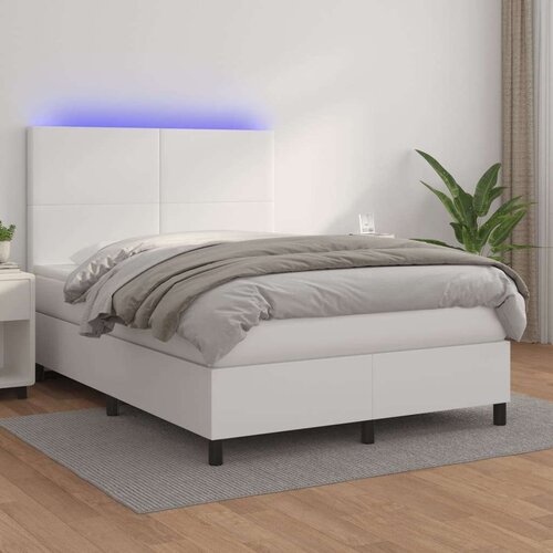  Box spring postelja z vzmetnico LED bela 140x190cm umetno usnje, (20900869) Slike