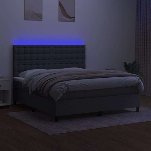  Krevet box spring s madracem LED tamnosivi 160x200 cm tkanina Slike