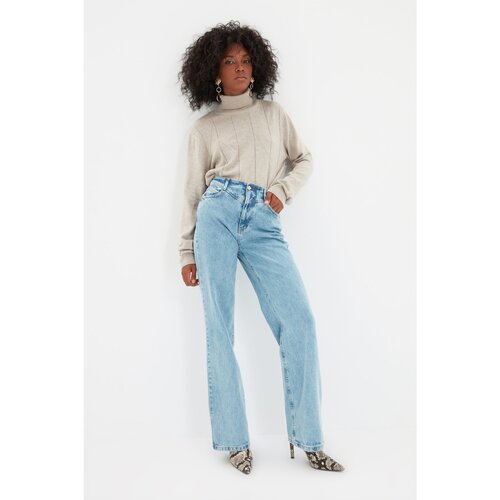 Trendyol Blue Waist Detailed High Waist 90&amp;#039;s Wide Leg Jeans Slike