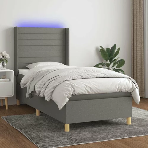  Krevet box spring s madracem LED tamnosivi 90x190 cm tkanina