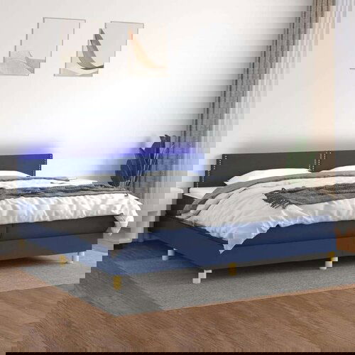  Box spring postelja z vzmetnico LED modra 200x200 cm blago, (20725794) Cene