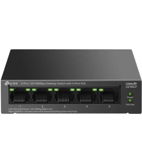 Tp-link LS105LP 5-Port 10/100 Mbps Desktop Switch with 4-Port PoE, 4× 10/100 Mbps PoE Ports, 1× 10/100...