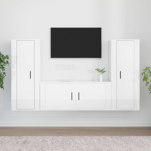 The Living Store Komplet TV omaric 3-delni visok sijaj bel inženirski les - Komplet TV Omaric, (21373987) Cene
