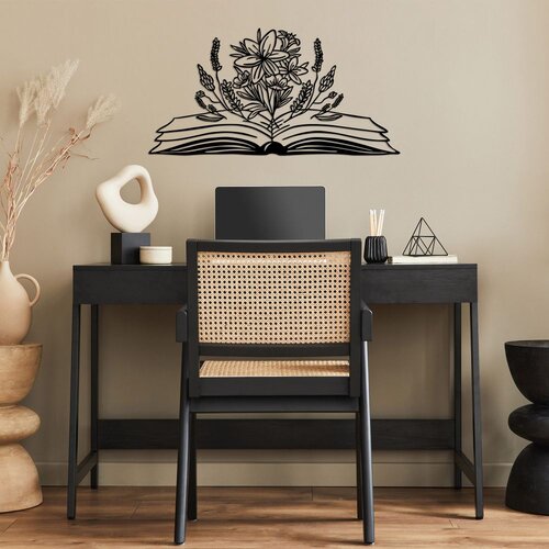 Wallity Zidna dekoracija Knjiga i cvijet, 70x35cm, Crna Cijene