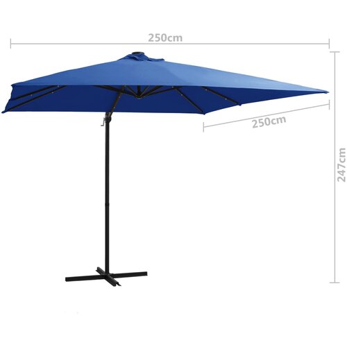  Konzolni vrtni suncobran s čeličnim stupom LED 250x250cm azurni Slike