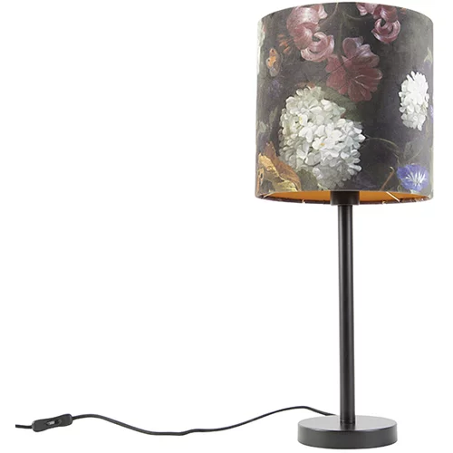 QAZQA Romantična namizna svetilka črna s cvetnim odtenkom 25 cm - Simplo