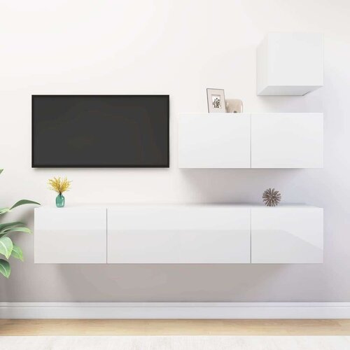  4-dijelni set TV ormarića visoki sjaj bijeli od iverice Slike