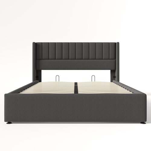 Lumor Oblazinjena postelja s predalom 140x200 cm iz lanene tkanine – z letveno podlago – siva, (22151040) Cene