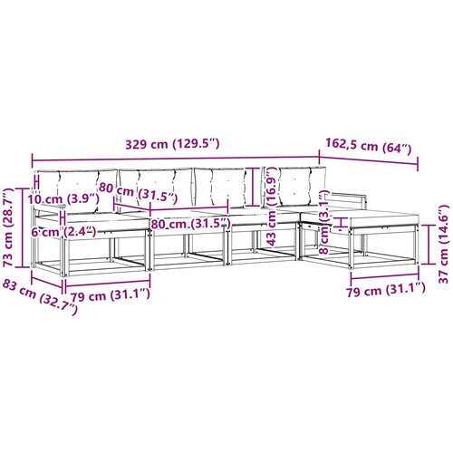  Set vanjskih sofa 4 kom. Bijela i svjetlosiva Poliester Smeđa 329 x 162,5 x 73 cm Slike