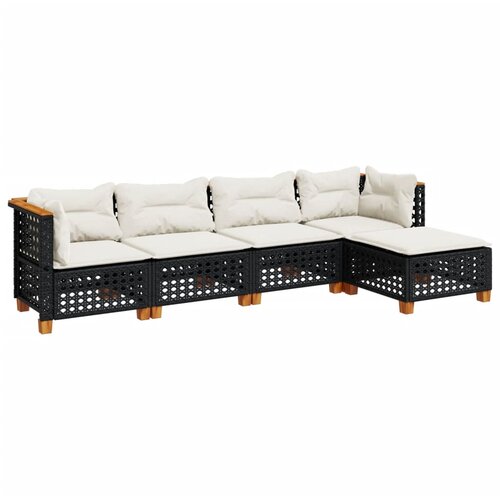  5-dijelna vrtna garnitura od poliratana s jastucima crna 63.5 x 63.5 x 62 cm Slike