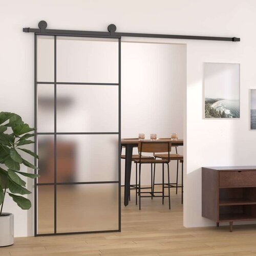  Drsna vrata mlečno ESG steklo in aluminij 90x205 cm črna, (20825969) Cene