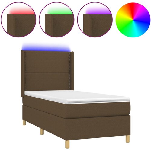 VidaXL Box spring postelja z vzmetnico LED temno rjava 100x200cm blago, (20723273) Slike