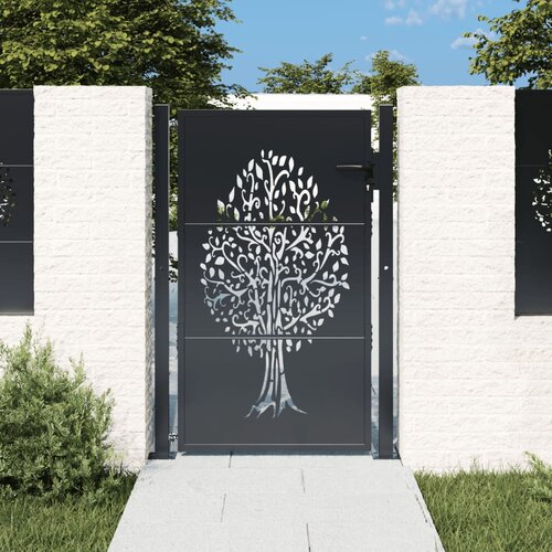 vidaXL Vrtna vrata antracitna 105x155 cm jeklena oblika drevesa Cene