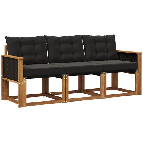 vidaXL Zunanja garnitura za sedenje z blazino 3 pcs Naravna in črna, (5000273606) Cene
