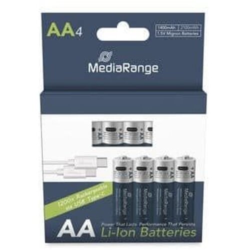 Mediarange punjive AA Li-Ion baterije 1,5 V, 1400 mAh, USB-C punjenje, 4 komada (MRBAT161) Slike