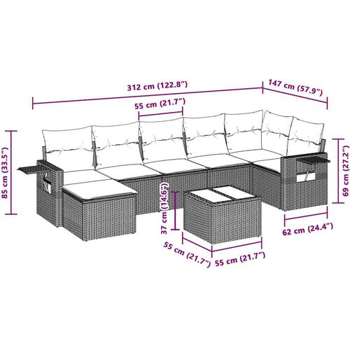  8-dijelni set vrtnih sofa od poliratana s jastucima svjetlosivi Slike