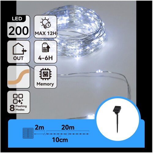 Aigostar Solarni LED niz 200 LED/8 funkcija, 22 m, IP65, hladno bela, 800 mAh Slike