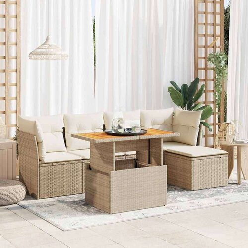 VidaXL 6-dijelni set vrtnih sofa s jastucima bež od poliratana Slike