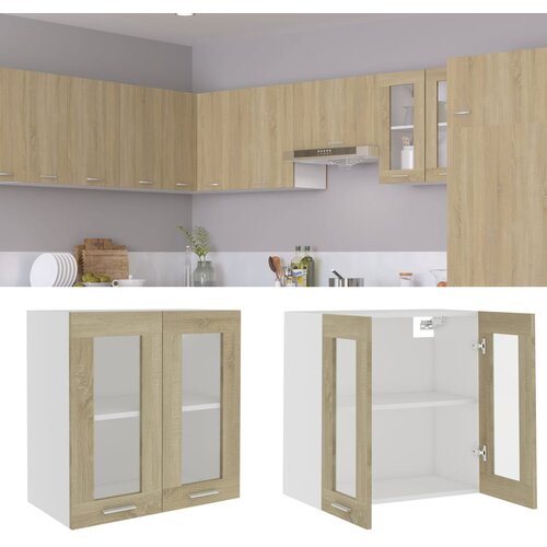 vidaXL Viseča steklena omarica sonoma hrast 60x31x60 cm iverna plošča Cene