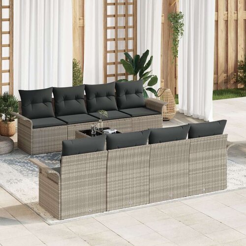9 komadni vrtni sofa set s jastučićima svijetlosivog poli ratana Slike