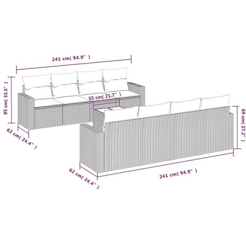 vidaXL 9-dijelni set vrtnih sofa od poliratana s jastucima sivi Cene