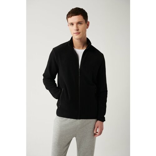 Avva Men's Black Fleece Sweatshirt Stand Collar Cold Resistant Zippered Regular Fit Slike