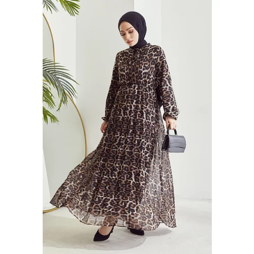 InStyle Almines Pleated Chiffon Hijab Dress - Brown