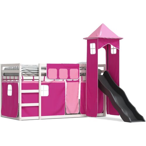 vidaXL Krevet na kat s toboganom i zavjesama ružičasti 90 x 190 cm Cijene