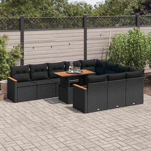  11-dijelni set vrtnih sofa poliratan i bagrem s jastucima crni Cijene