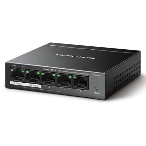 Mercusys SWITCH MS105GP 5-portni gigabitni stoni prekidač sa 4-porta PoE+, 4&times;Gigabit PoE+ porta, 1&times;Gigabitni port bez PoE, 65 W PoE napajanje, stolno Cijene
