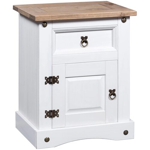 VidaXL Nočna omarica mehi&amp;scaron;ka borovina Corona Range bela 53x39x67 cm Slike