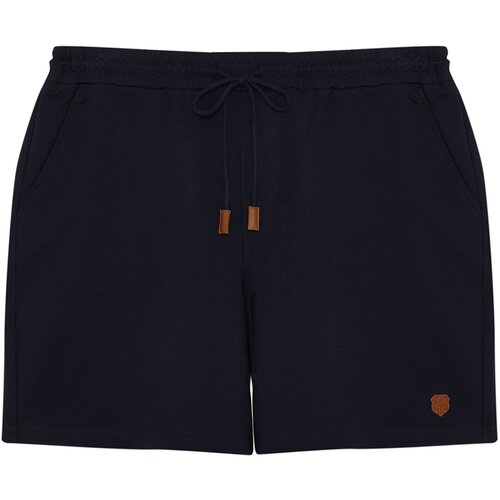 Trendyol Plus Size Navy Blue Men's Regular/Normal Cut PU Label Appliqued Shorts Cene