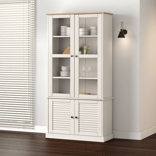 VidaXL Vitrina sa staklom VIGO bijela 85x35x170 cm od masivne borovine Slike