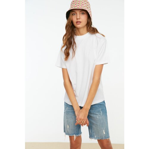 Trendyol White Straight Collar Basic Knitted T-shirt Cene