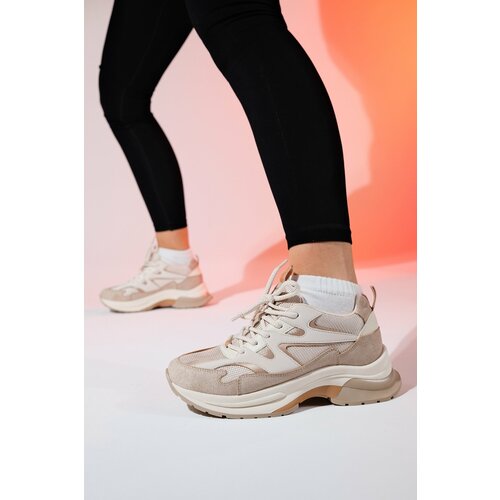 LuviShoes BUREN Women's Beige Thick Sole Sports Sneakers Slike