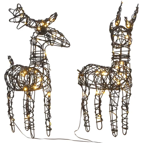 vidaXL Božični okras 2 kosa severnih jelenov 80 LED toplo bela ratan