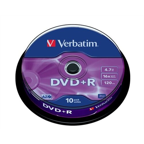 Verbatim 1x10 DVD+R 4,7GB 16x Speed, matt silver Cakebox Slike