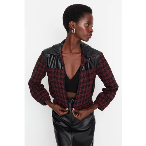 Trendyol Plum Weave Faux Leather Detailed Zippered Jacket