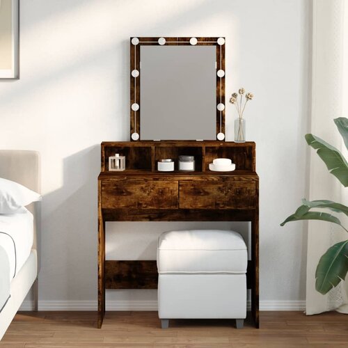 The Living Store Toaletna mizica z LED lučkami dimljen hrast 80x41x144,5 cm - Toaletna Mizica, (21657274) Slike