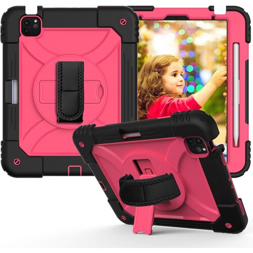 NIKCORP Ovitek za iPad Air 5 / Air 4 / Pro 11, trislojni zaščitni etui s 360° stojalom, naramnim trakom in držalom za pisalo, roza, (5000139067) Cene