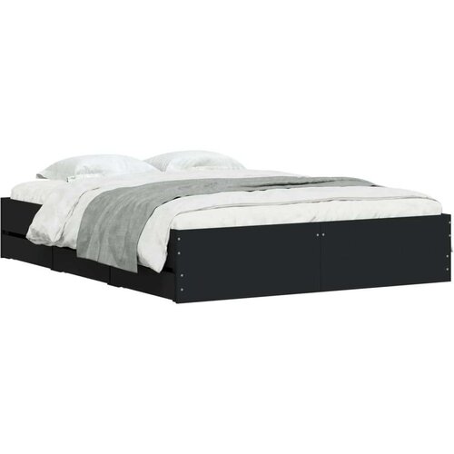VidaXL Posteljni okvir s predali črn 140x190 cm inženirski les Slike