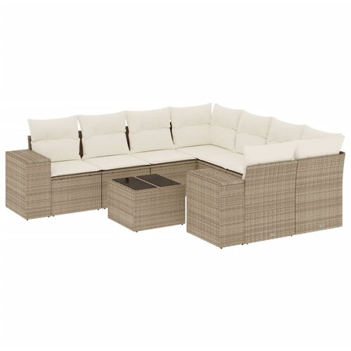 vidaXL 9-dijelni set vrtnih sofa s jastucima bež od poliratana Cijene