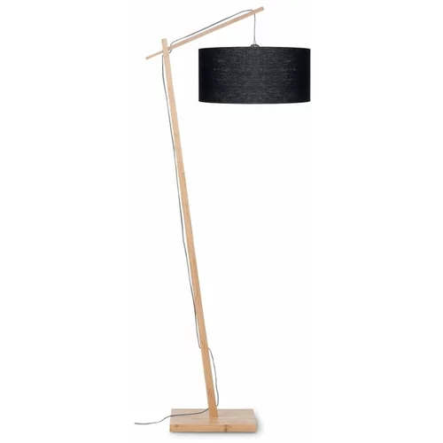 Good&Mojo Podna lampa sa crnim abažurom i strukturom od bambusa Andes